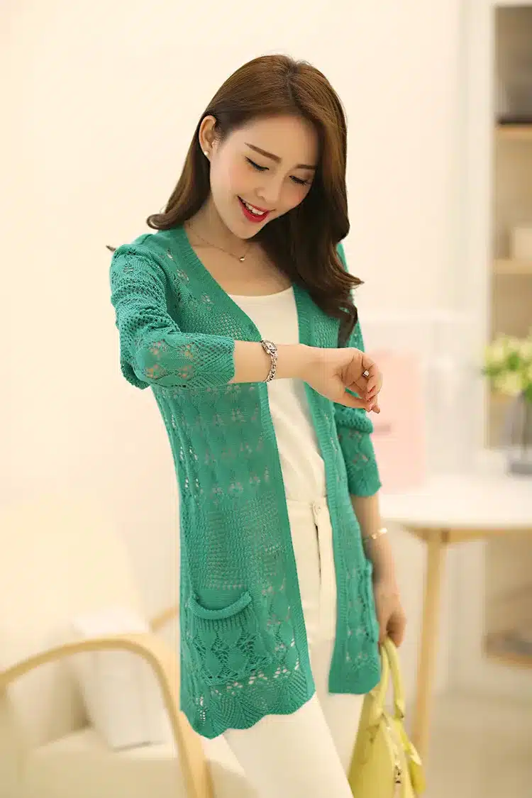 2017 Fashion Knitted Cardigan Loose Pocket Hollow Long Sleeve Women Sweater Female Cardigans Women's Coats Sweaters Outerwear 33