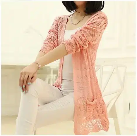 2017 Fashion Knitted Cardigan Loose Pocket Hollow Long Sleeve Women Sweater Female Cardigans Women's Coats Sweaters Outerwear 34