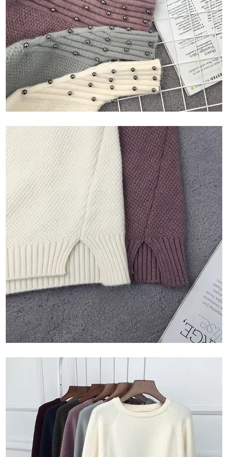 2017 new fashion autumn winter sweater women knitted Beading twisted thickening O-neck long sleeves loose women sweater pullover 10