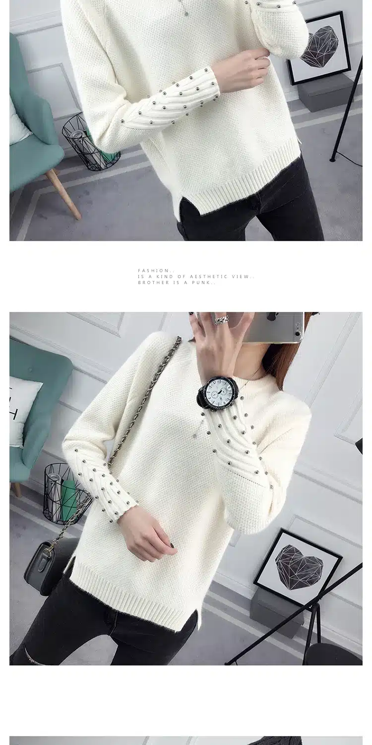 2017 new fashion autumn winter sweater women knitted Beading twisted thickening O-neck long sleeves loose women sweater pullover 12