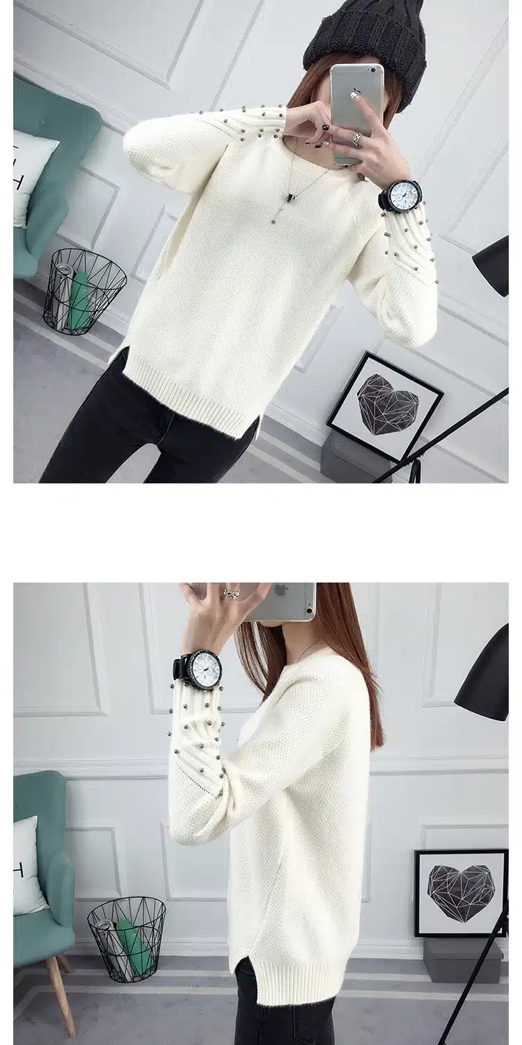 2017 new fashion autumn winter sweater women knitted Beading twisted thickening O-neck long sleeves loose women sweater pullover 13
