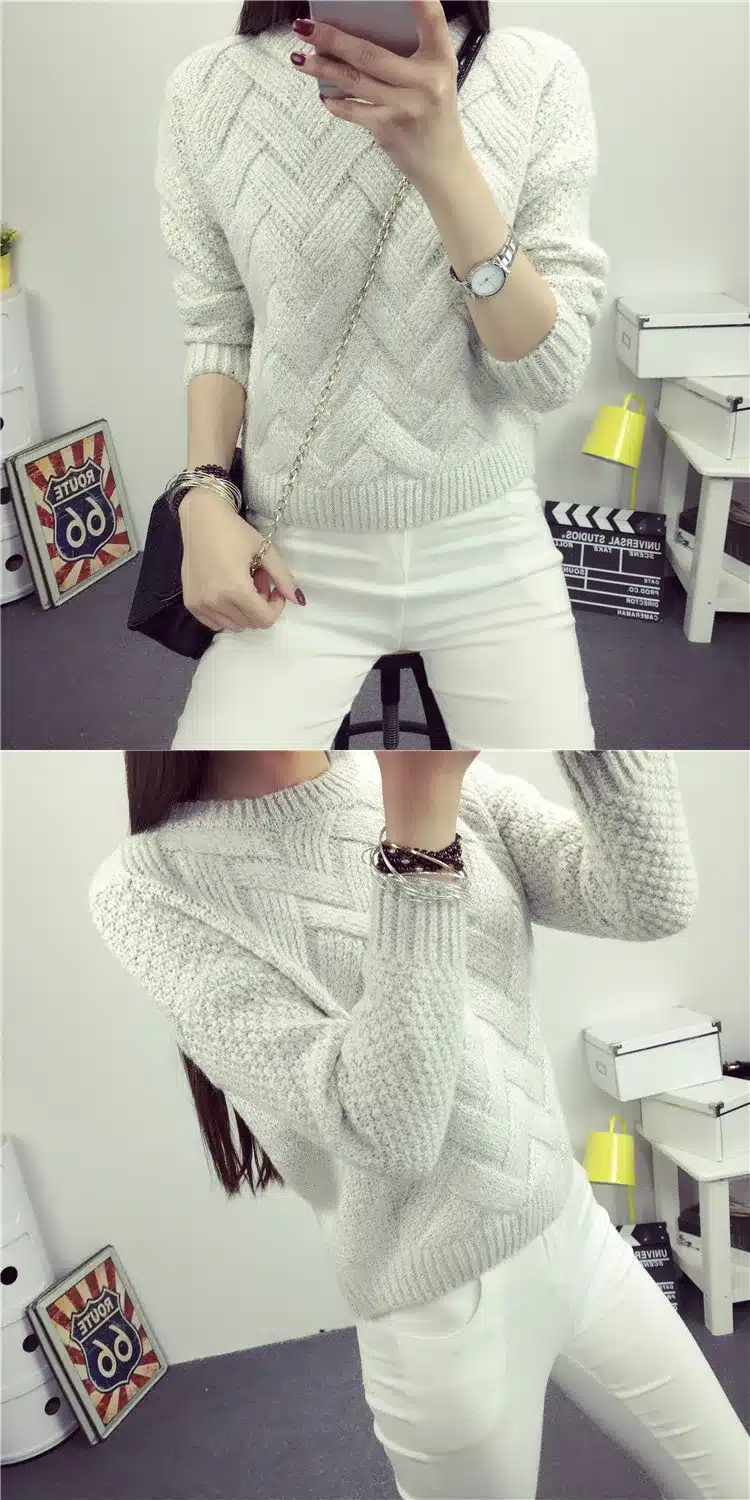 Women Fashion 2017 Spring Sweaters Basic Casual Knitting Winter Pullover Female Warm Gray/Khaki Sweater Twist Pattern,KB911 13