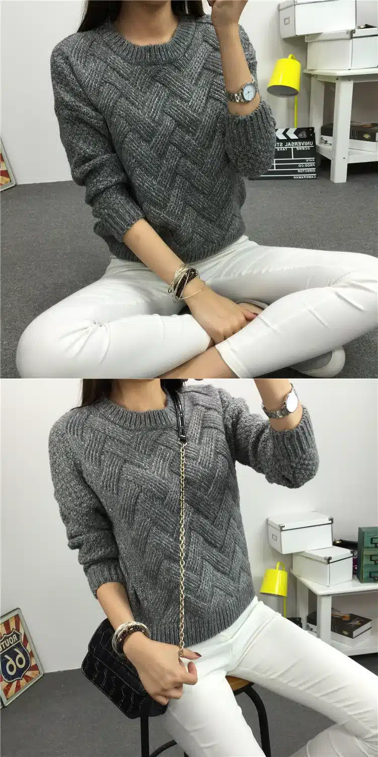 Women Fashion 2017 Spring Sweaters Basic Casual Knitting Winter Pullover Female Warm Gray/Khaki Sweater Twist Pattern,KB911 14