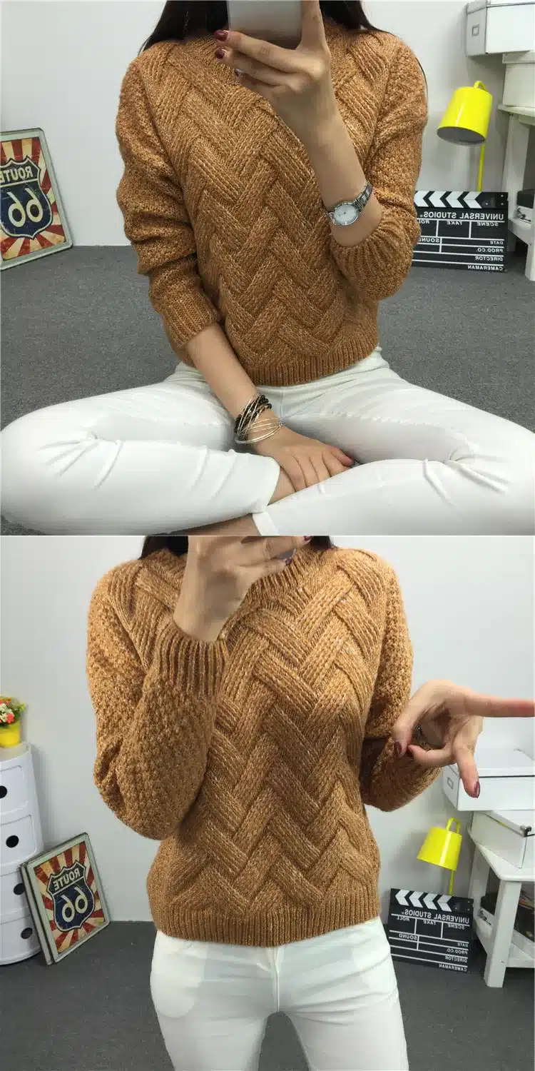 Women Fashion 2017 Spring Sweaters Basic Casual Knitting Winter Pullover Female Warm Gray/Khaki Sweater Twist Pattern,KB911 15