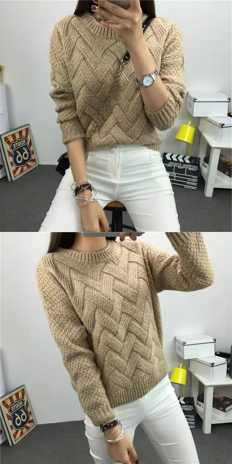 Women Fashion 2017 Spring Sweaters Basic Casual Knitting Winter Pullover Female Warm Gray/Khaki Sweater Twist Pattern,KB911 16