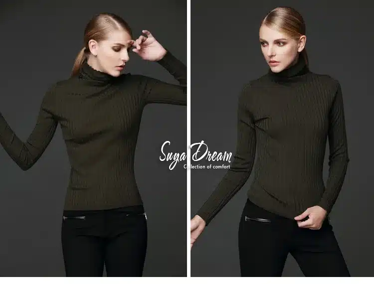 100%MERINO WOOL women long sleeve solid RIB knit turtleneck Heaps collar PULLOVERS sueter sweater top tunic jumper Basic new 29
