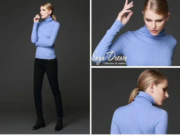 100%MERINO WOOL women long sleeve solid RIB knit turtleneck Heaps collar PULLOVERS sueter sweater top tunic jumper Basic new 32