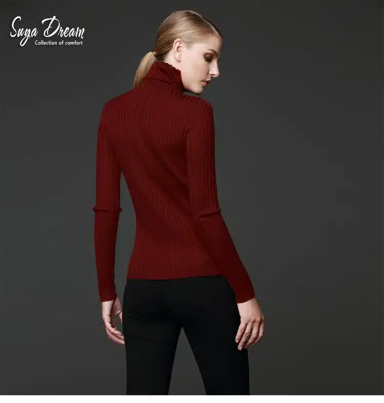 100%MERINO WOOL women long sleeve solid RIB knit turtleneck Heaps collar PULLOVERS sueter sweater top tunic jumper Basic new 33