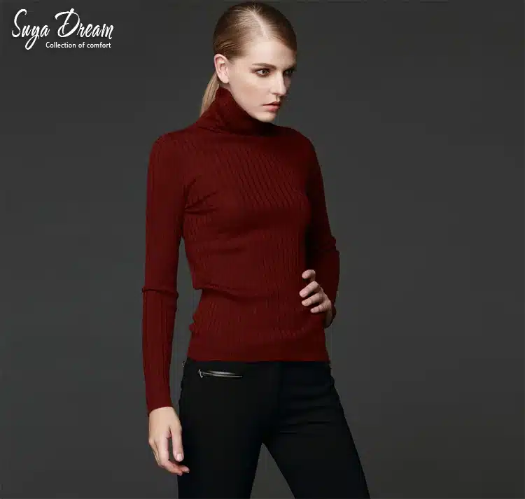 100%MERINO WOOL women long sleeve solid RIB knit turtleneck Heaps collar PULLOVERS sueter sweater top tunic jumper Basic new 34