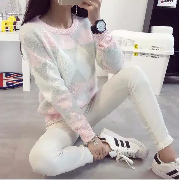 2017 Female Pullovers Winter Sweater Fashion Women Spring Autumn Pullover Long Sleeve Plaid Casual Ladies Sweaters 10