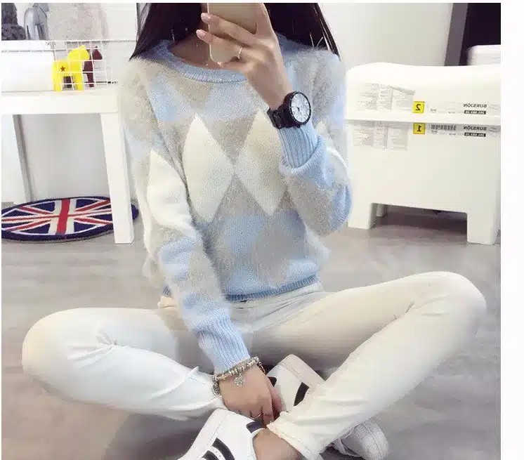2017 Female Pullovers Winter Sweater Fashion Women Spring Autumn Pullover Long Sleeve Plaid Casual Ladies Sweaters 12