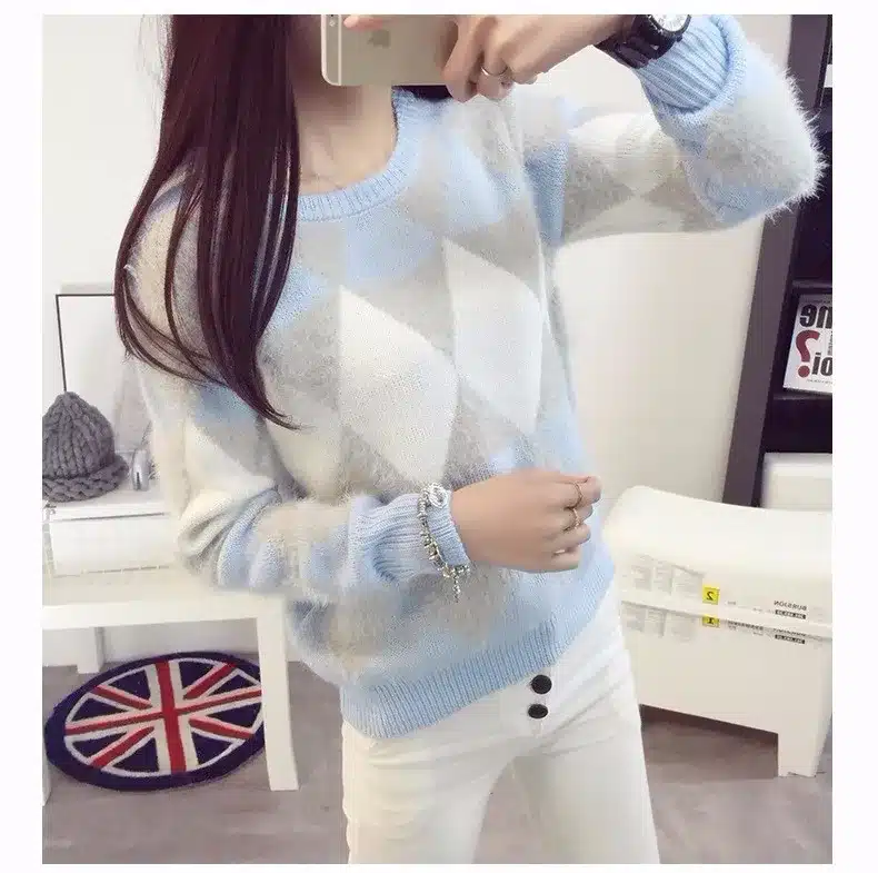 2017 Female Pullovers Winter Sweater Fashion Women Spring Autumn Pullover Long Sleeve Plaid Casual Ladies Sweaters 14