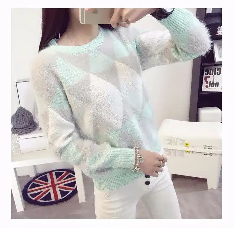 2017 Female Pullovers Winter Sweater Fashion Women Spring Autumn Pullover Long Sleeve Plaid Casual Ladies Sweaters 16