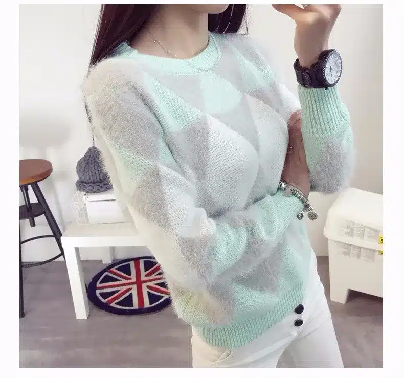 2017 Female Pullovers Winter Sweater Fashion Women Spring Autumn Pullover Long Sleeve Plaid Casual Ladies Sweaters 17