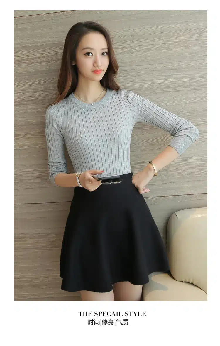 Women Sweater Pullover 2017 New Autumn Winter Green Red Black Gray Tops Women Knitted Pullovers Long Sleeve Shirt Female Brand 25