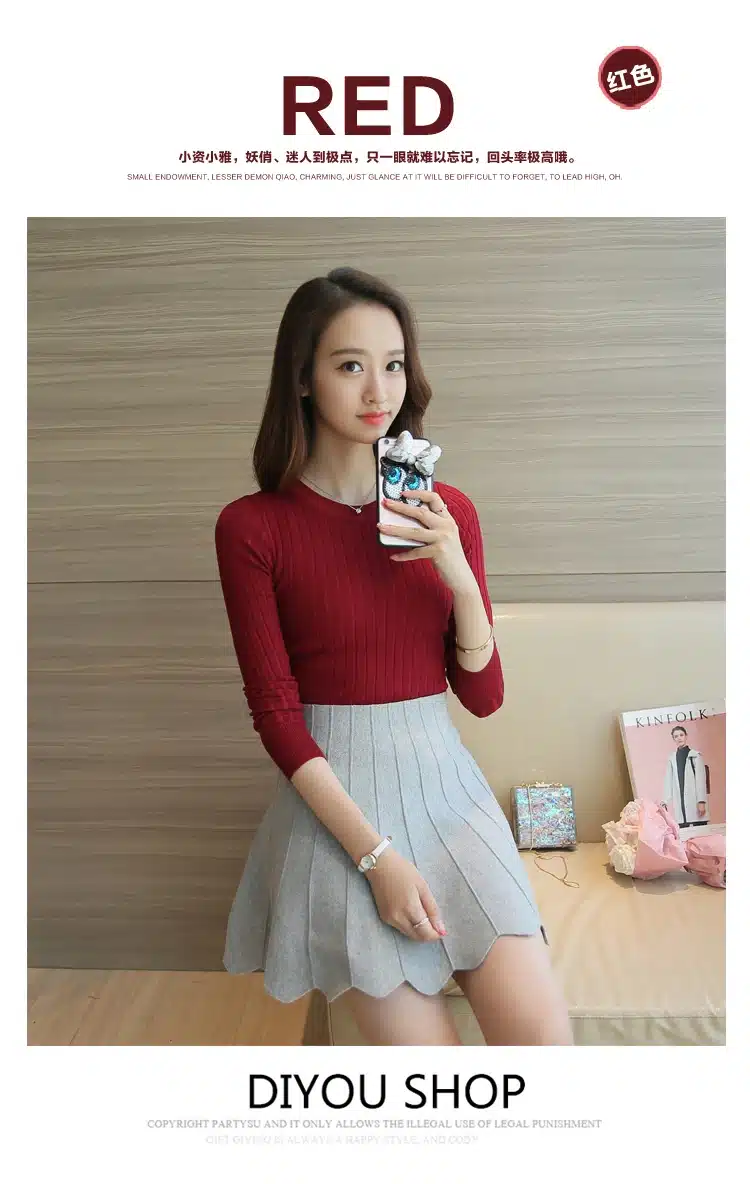Women Sweater Pullover 2017 New Autumn Winter Green Red Black Gray Tops Women Knitted Pullovers Long Sleeve Shirt Female Brand 28