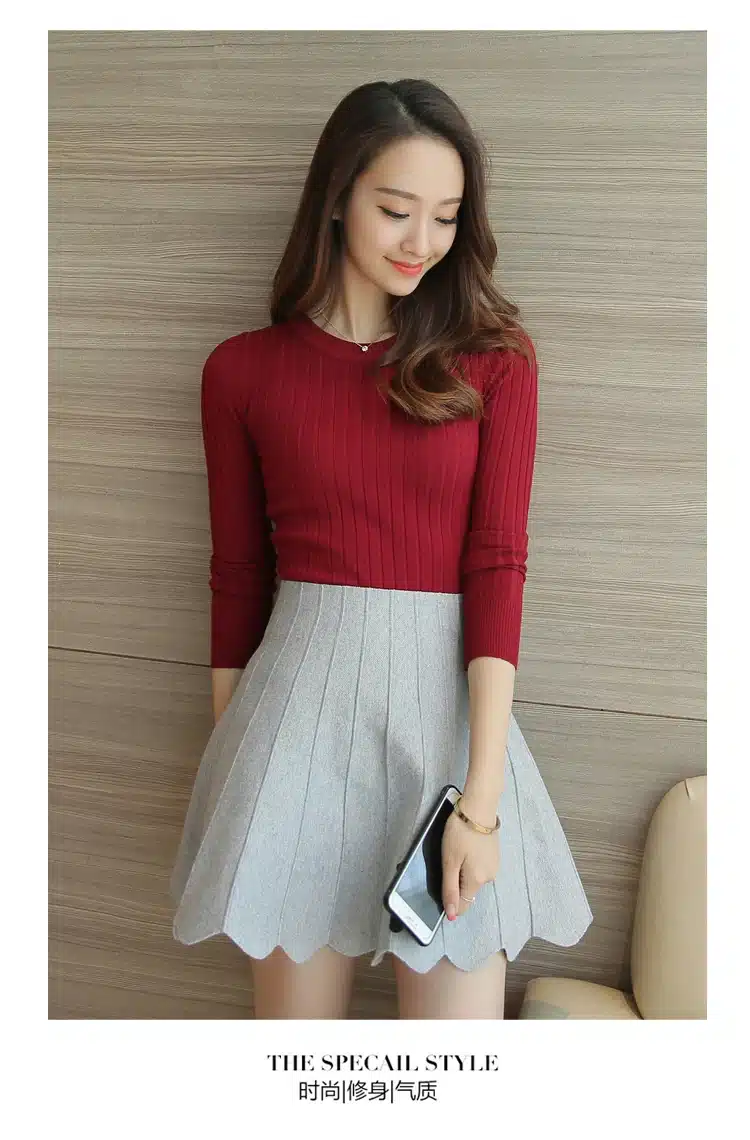 Women Sweater Pullover 2017 New Autumn Winter Green Red Black Gray Tops Women Knitted Pullovers Long Sleeve Shirt Female Brand 30