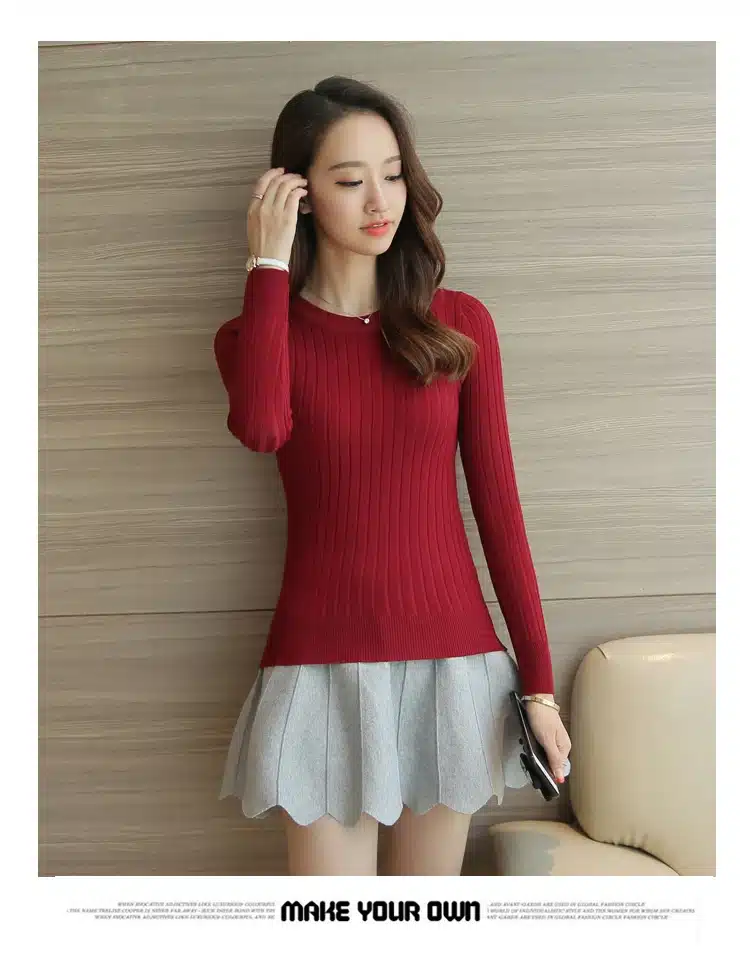 Women Sweater Pullover 2017 New Autumn Winter Green Red Black Gray Tops Women Knitted Pullovers Long Sleeve Shirt Female Brand 31