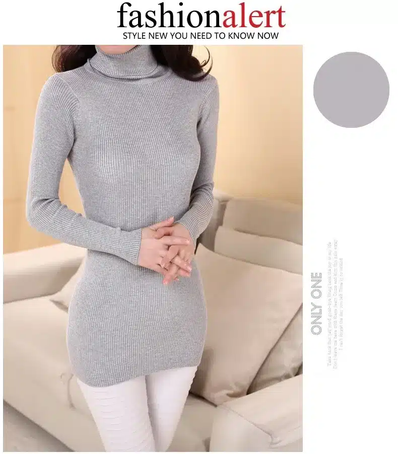DisappeaRanceLove Brand autumn medium-long elastic sweater long-sleeve sweater female pullover turtleneck sweater 6