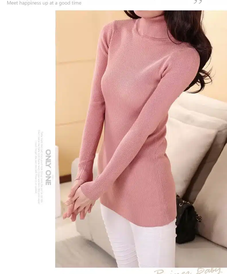 DisappeaRanceLove Brand autumn medium-long elastic sweater long-sleeve sweater female pullover turtleneck sweater 9