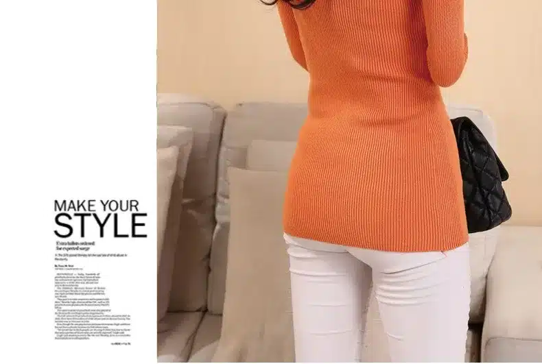 DisappeaRanceLove Brand autumn medium-long elastic sweater long-sleeve sweater female pullover turtleneck sweater 14