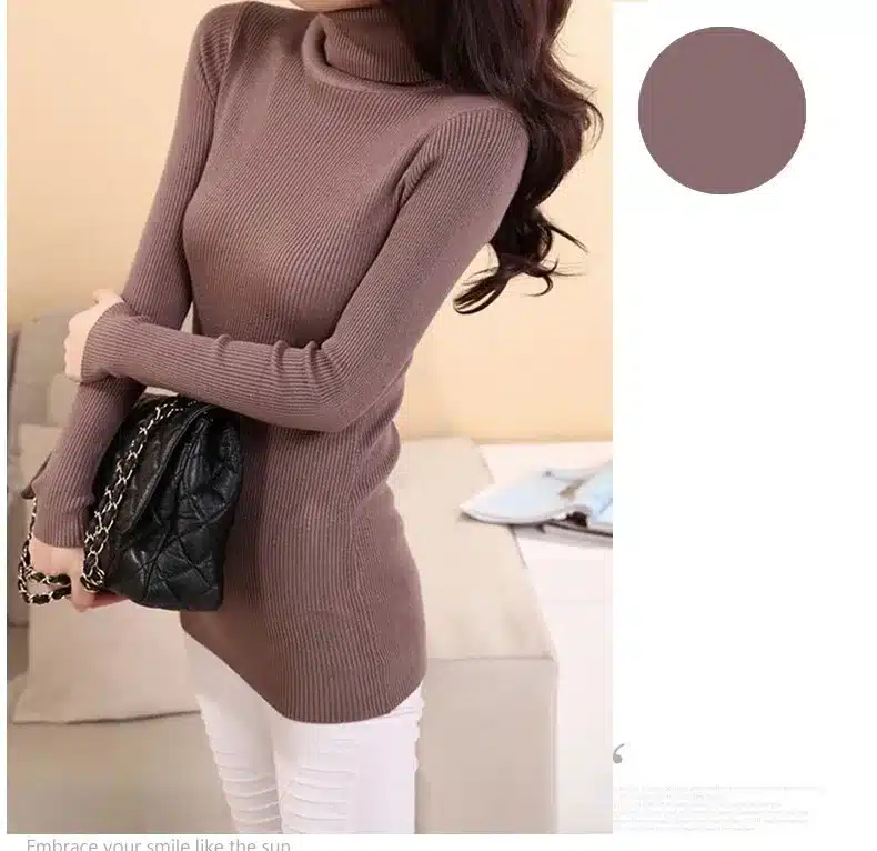 DisappeaRanceLove Brand autumn medium-long elastic sweater long-sleeve sweater female pullover turtleneck sweater 19