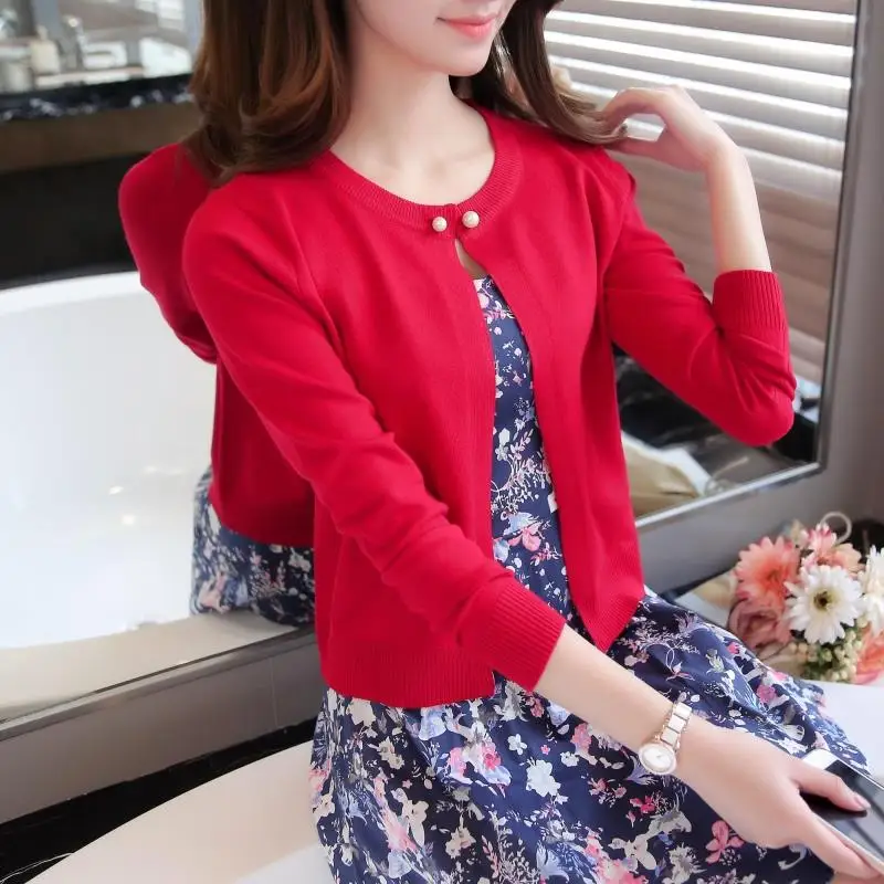 Newest Knitted Cardigan Women 2017 Spring Autumn Long Sleeve Women Sweater Cardigan Female Single Button Pull Femme Black/Pink 12