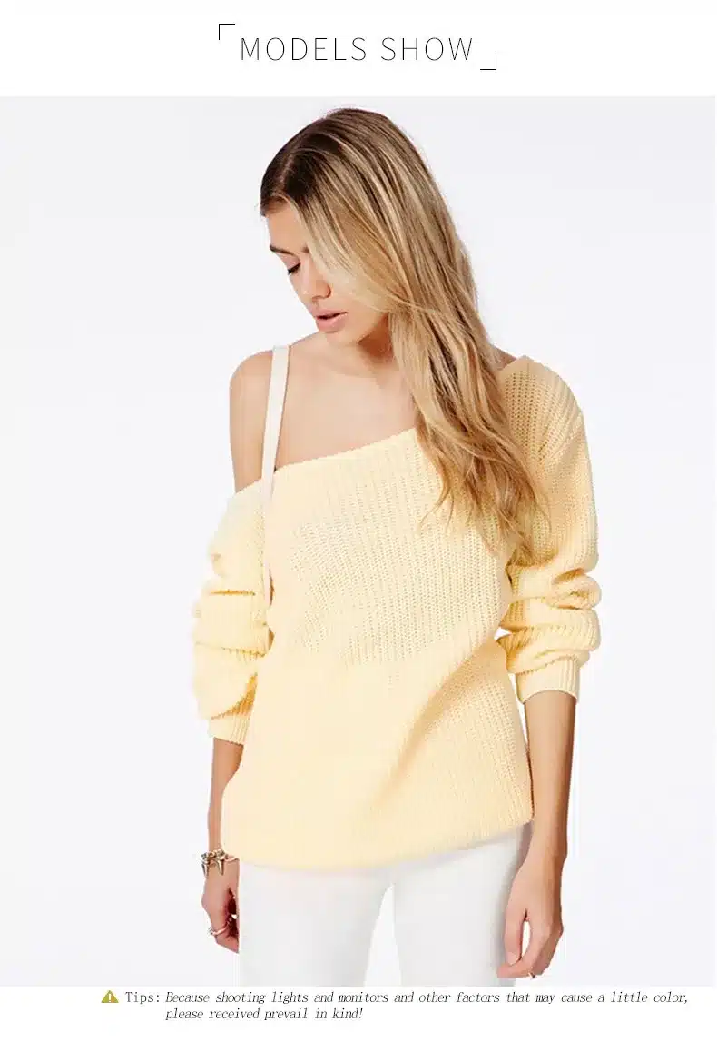 HYH HAOYIHUI Brand Fashion Women Pullover Sweaters Full Sleeve Solid Knitted Sweater Women Off Shoulder Design Sweaters Jumper 20