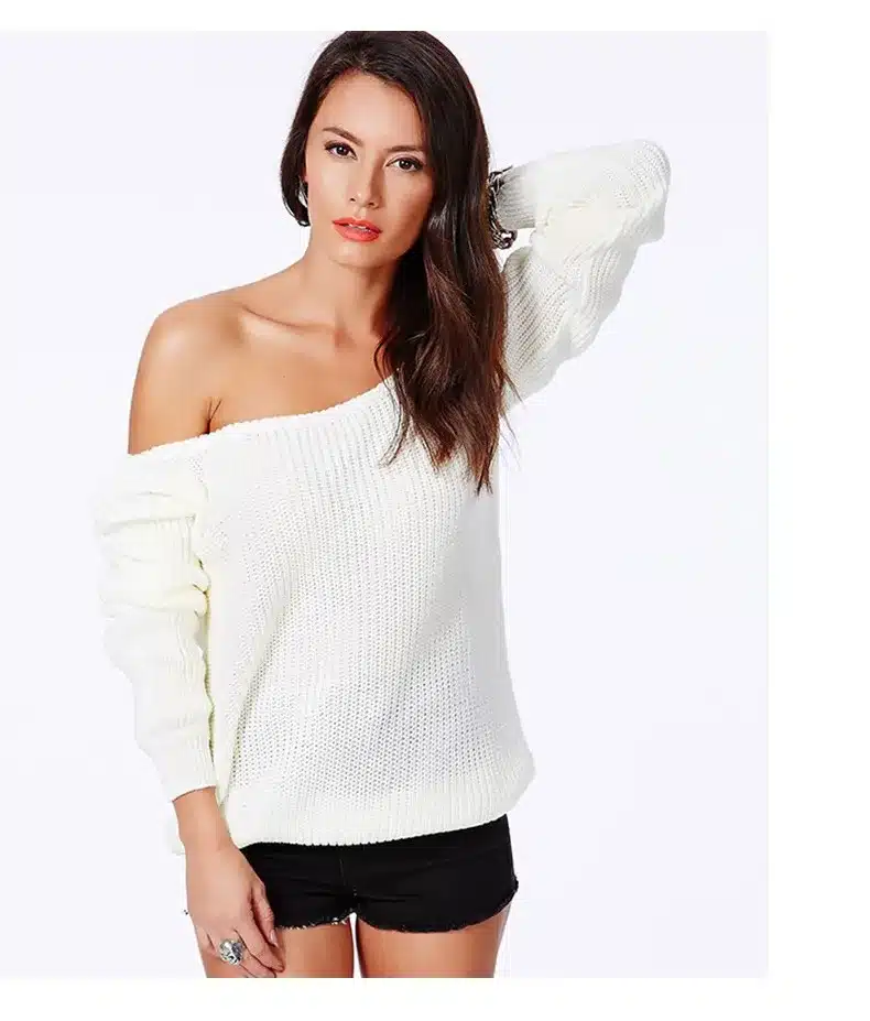 HYH HAOYIHUI Brand Fashion Women Pullover Sweaters Full Sleeve Solid Knitted Sweater Women Off Shoulder Design Sweaters Jumper 21