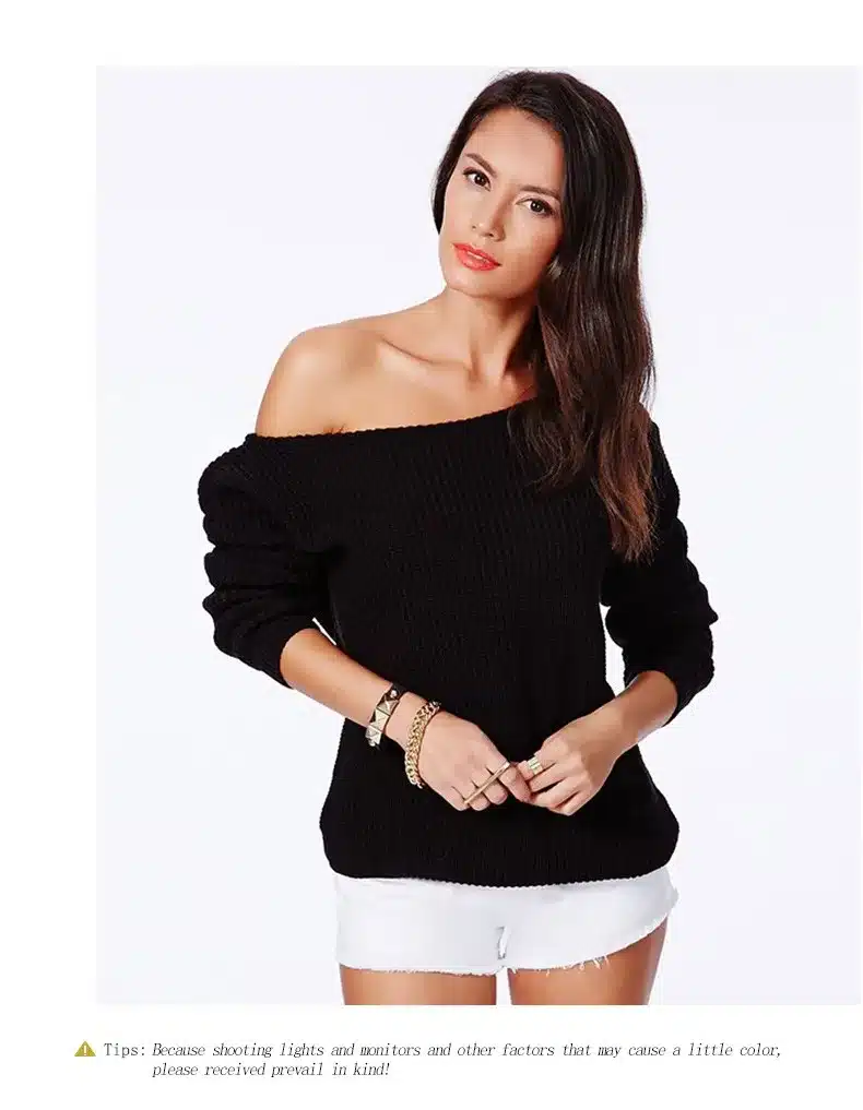 HYH HAOYIHUI Brand Fashion Women Pullover Sweaters Full Sleeve Solid Knitted Sweater Women Off Shoulder Design Sweaters Jumper 22
