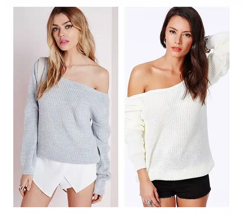 HYH HAOYIHUI Brand Fashion Women Pullover Sweaters Full Sleeve Solid Knitted Sweater Women Off Shoulder Design Sweaters Jumper 23