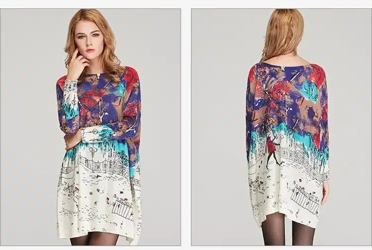 New 2017 Autumn Long Oversized Sweater Women Casual Coat Batwing Sleeve Print Woman Sweaters Pullovers Fashion Pullover Clothing 18