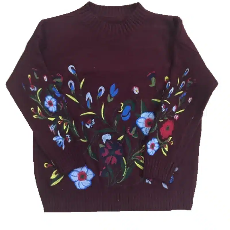 Hchenli 2017 Women Grey Flower Embroidered Sweater Knitwear Ladied Black Wine Red Pullover O-neck Sweatersuit Casual Womens Suit 11