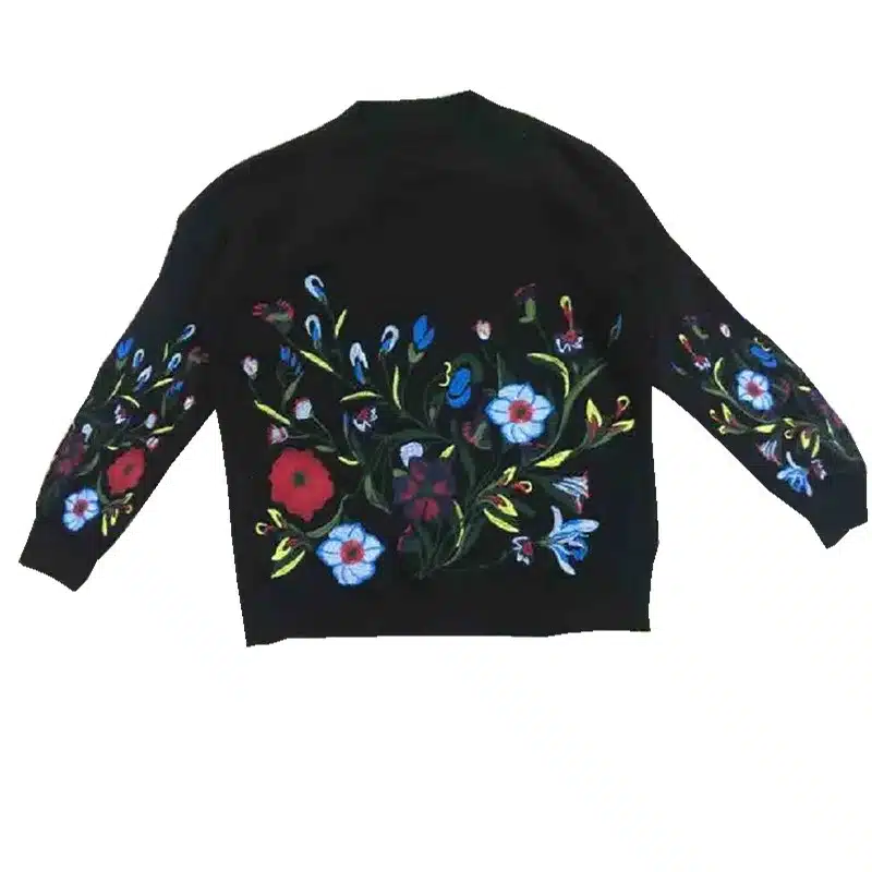 Hchenli 2017 Women Grey Flower Embroidered Sweater Knitwear Ladied Black Wine Red Pullover O-neck Sweatersuit Casual Womens Suit 12
