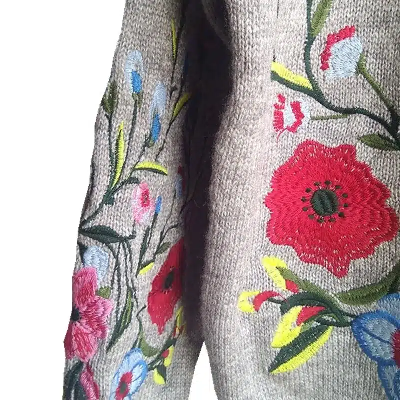 Hchenli 2017 Women Grey Flower Embroidered Sweater Knitwear Ladied Black Wine Red Pullover O-neck Sweatersuit Casual Womens Suit 14