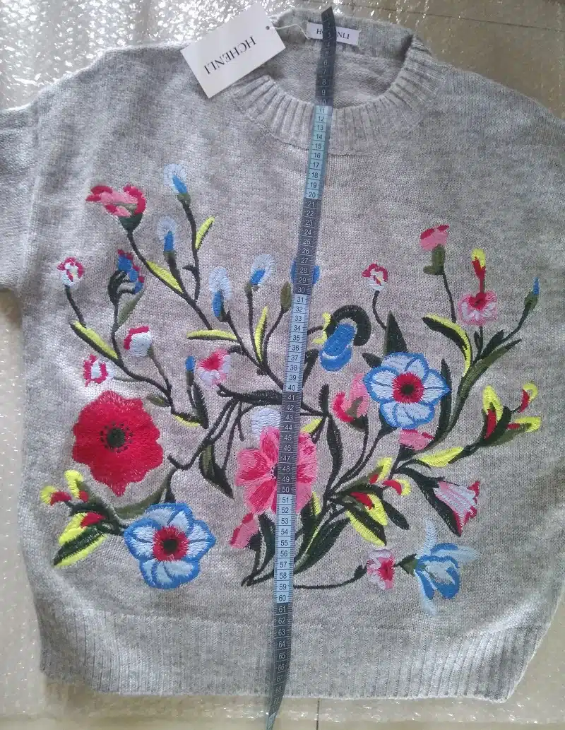 Hchenli 2017 Women Grey Flower Embroidered Sweater Knitwear Ladied Black Wine Red Pullover O-neck Sweatersuit Casual Womens Suit 17