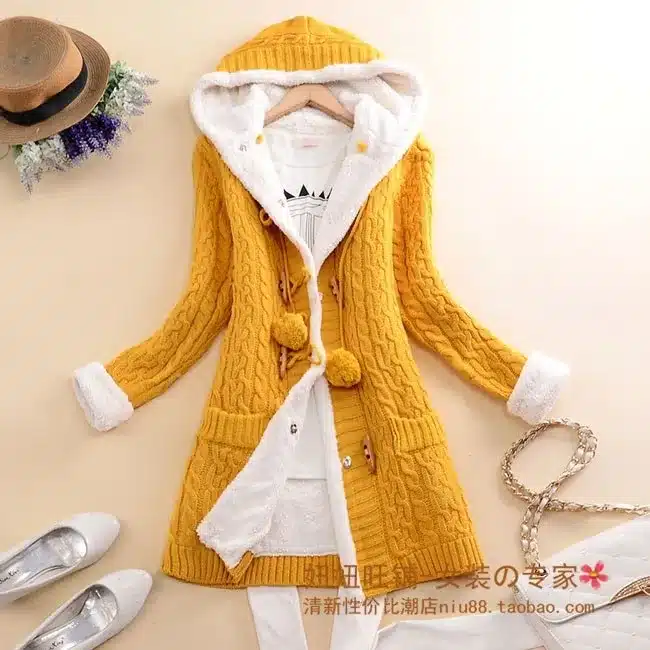 New arrival Girl Sweater Coat Winter 2017 Autumn Casual Solid Hooded Long Thicker Cashmere Knit cardigan sweater Jacket Students 11
