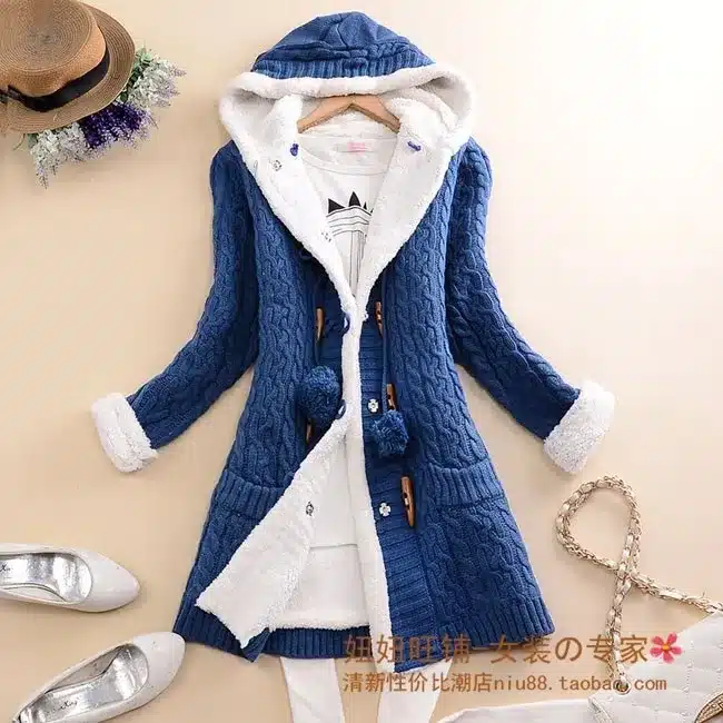 New arrival Girl Sweater Coat Winter 2017 Autumn Casual Solid Hooded Long Thicker Cashmere Knit cardigan sweater Jacket Students 12