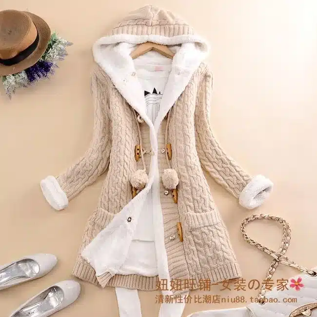 New arrival Girl Sweater Coat Winter 2017 Autumn Casual Solid Hooded Long Thicker Cashmere Knit cardigan sweater Jacket Students 13