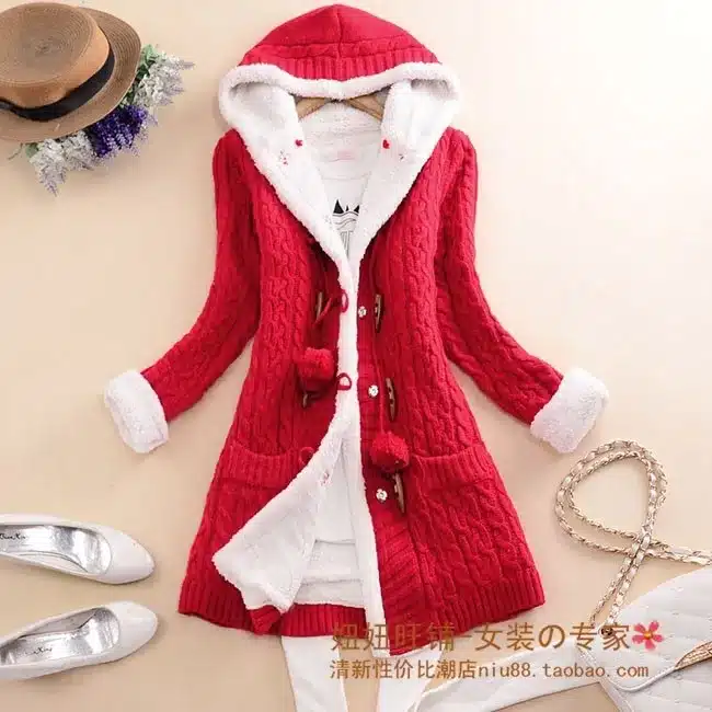 New arrival Girl Sweater Coat Winter 2017 Autumn Casual Solid Hooded Long Thicker Cashmere Knit cardigan sweater Jacket Students 15