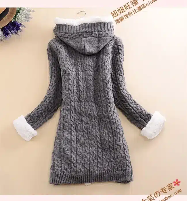 New arrival Girl Sweater Coat Winter 2017 Autumn Casual Solid Hooded Long Thicker Cashmere Knit cardigan sweater Jacket Students 17