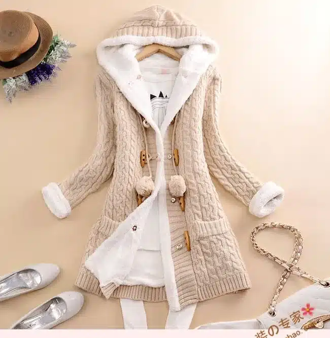 New arrival Girl Sweater Coat Winter 2017 Autumn Casual Solid Hooded Long Thicker Cashmere Knit cardigan sweater Jacket Students 28