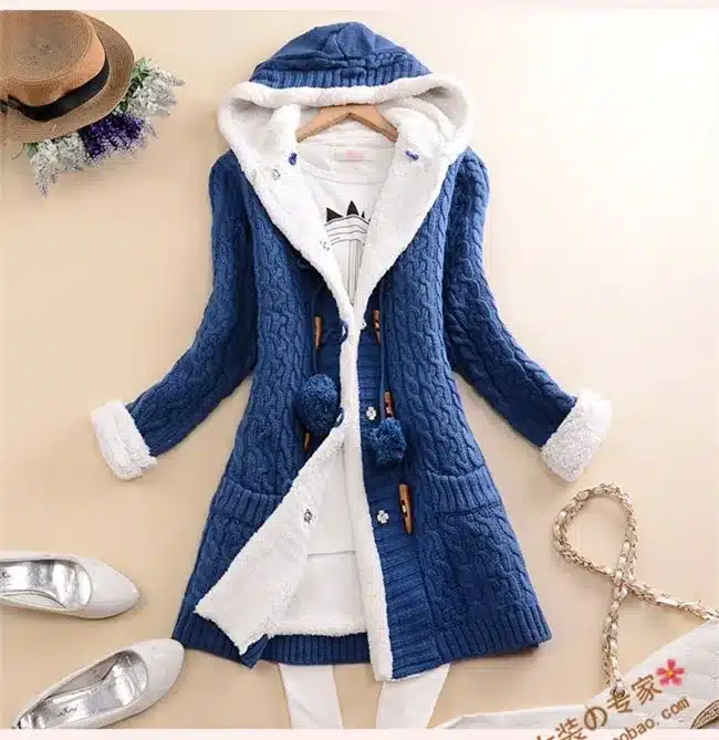 New arrival Girl Sweater Coat Winter 2017 Autumn Casual Solid Hooded Long Thicker Cashmere Knit cardigan sweater Jacket Students 35