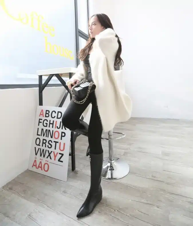 LOVELYDONKEY mink cashmere sweater women pure cashmere cardigan knitted jacket fashion winter long fur coat free shipping M26 5