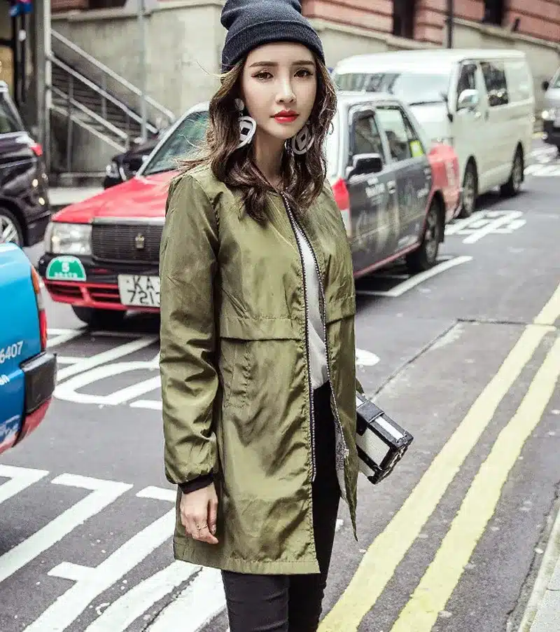 Autumn Baseball Army Green Casual Women Bomber Jacket Harajuku Straight In The Long Slim Windbreaker Jacket Coat ladies Outwear 13