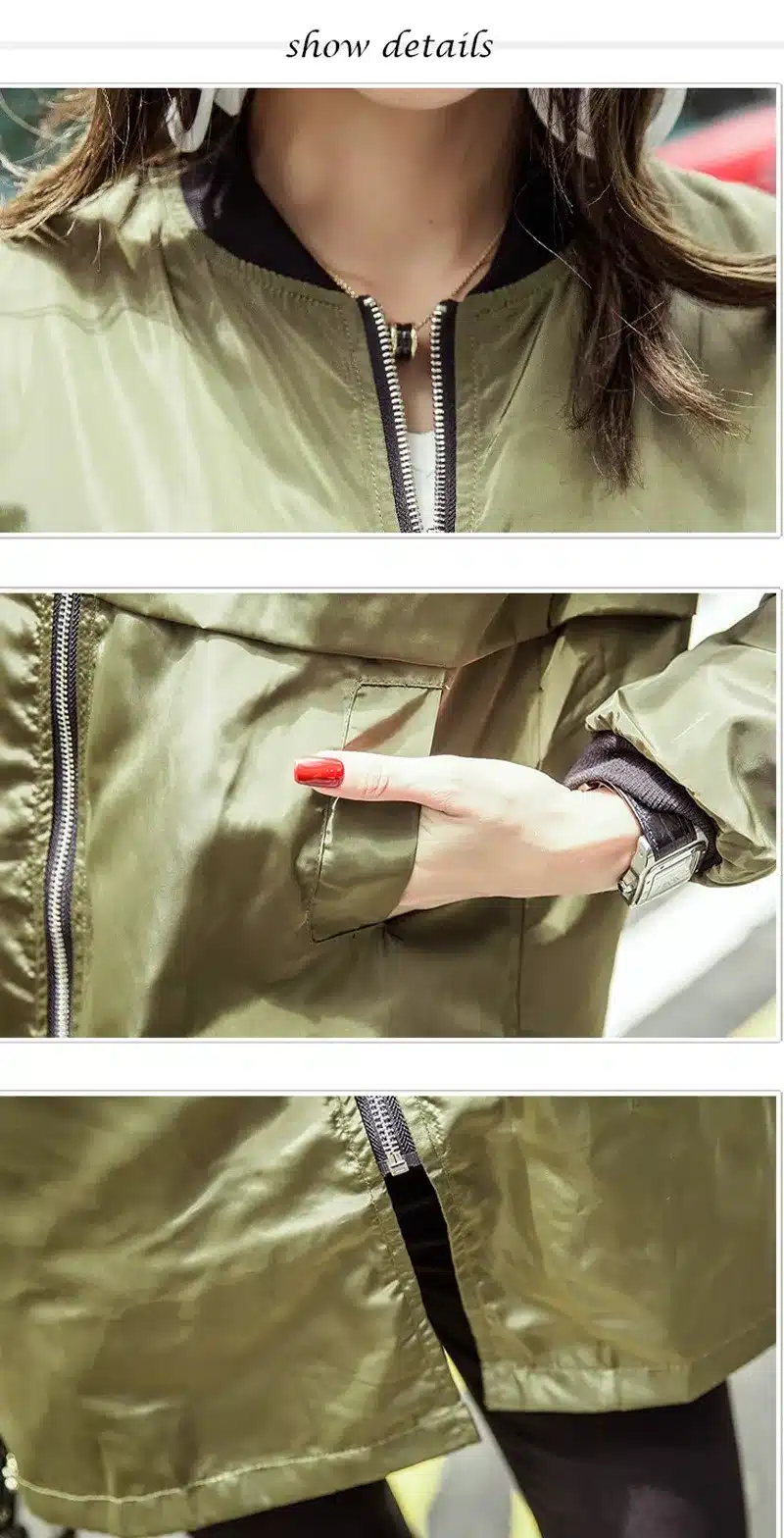 Autumn Baseball Army Green Casual Women Bomber Jacket Harajuku Straight In The Long Slim Windbreaker Jacket Coat ladies Outwear 15