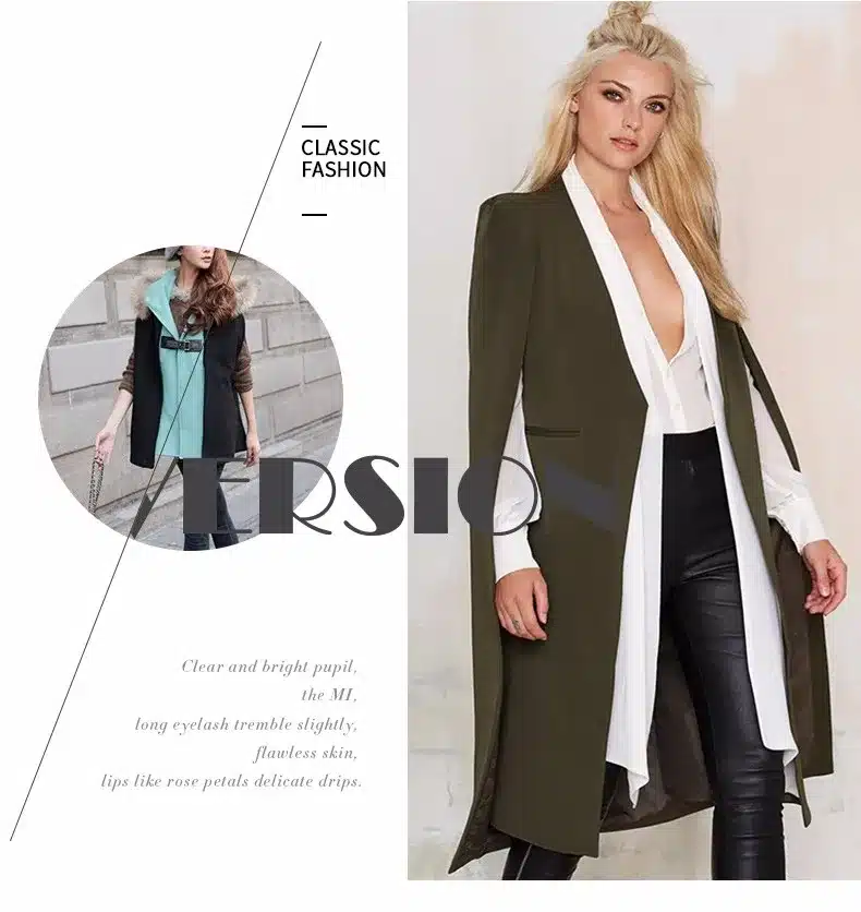 HDY Haoduoyi 2017 Women Casual Open Front Blazer Suits with Pocket Cape Trench Coat Duster Coat Longline Cloak Poncho Coat 7