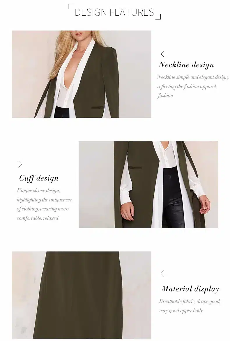 HDY Haoduoyi 2017 Women Casual Open Front Blazer Suits with Pocket Cape Trench Coat Duster Coat Longline Cloak Poncho Coat 8