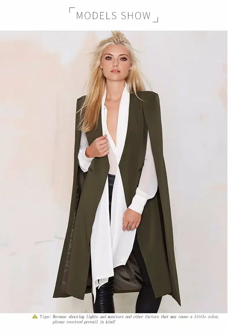HDY Haoduoyi 2017 Women Casual Open Front Blazer Suits with Pocket Cape Trench Coat Duster Coat Longline Cloak Poncho Coat 9
