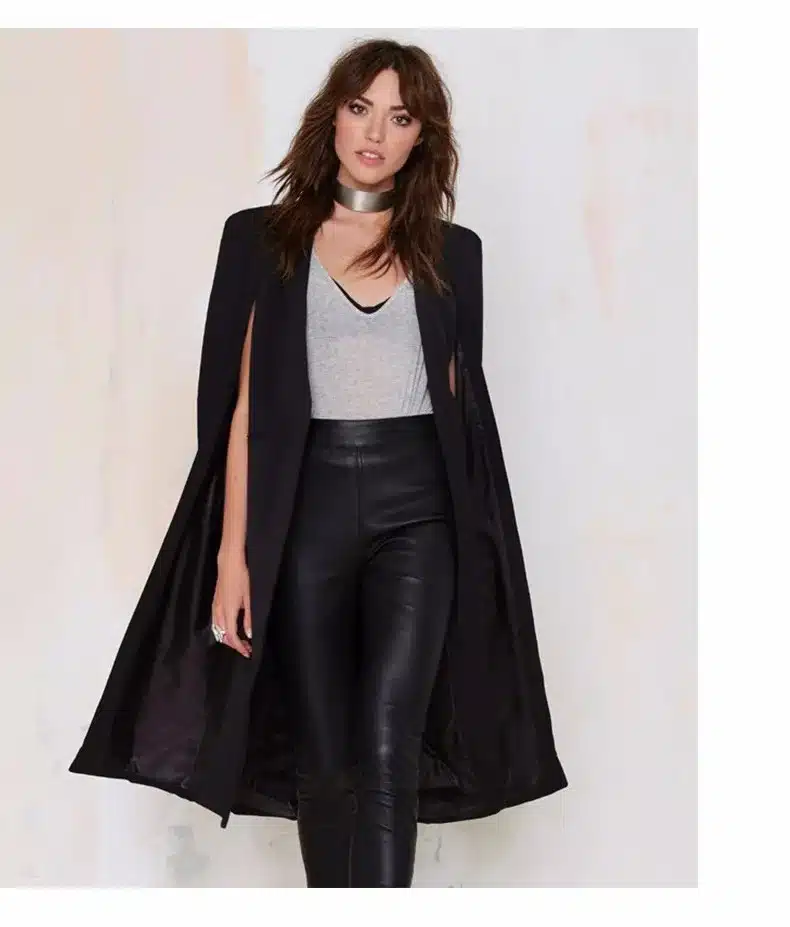 HDY Haoduoyi 2017 Women Casual Open Front Blazer Suits with Pocket Cape Trench Coat Duster Coat Longline Cloak Poncho Coat 10